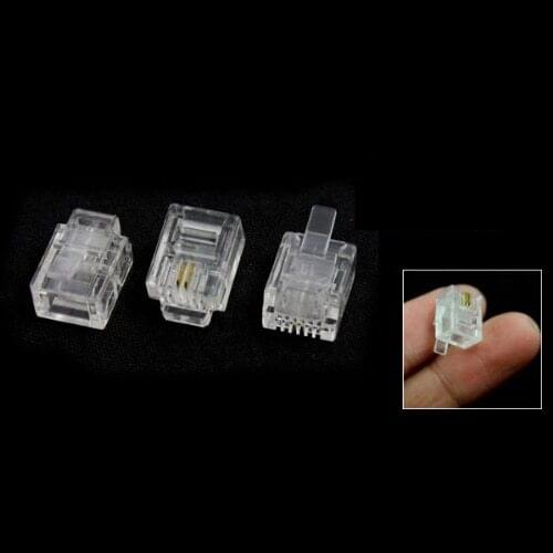 IMC Hot 20 Pcs 6P2C 2 Pins RJ11 Modular Plug Network Cable Connector Clear