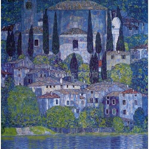Free shipping Gustav Klimt landscape print painting blue village oil painting on canvas home decoration picture wallpaper