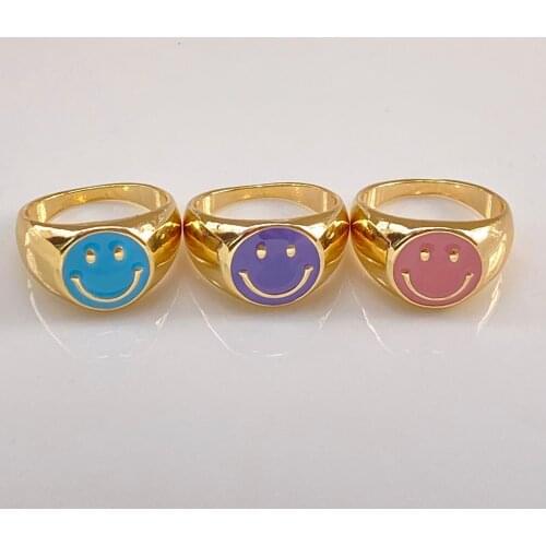 New Ins Vintage Colorful Smiley Ring Simple Metal Drop Oil Smile Happy Face Rings For Women Girls Fashion Jewelry Statement Gift