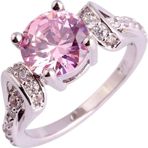 Fashionable Round Pink Diamond Ring Ladies Personality Simple Hand Jewelry For Girlfriend Exquisite Elegant Luxury Jewelry Gift