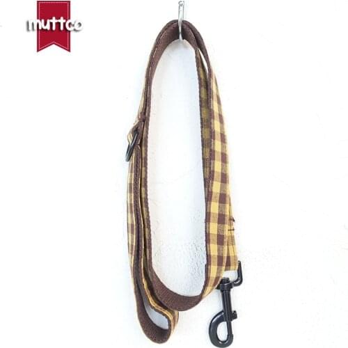 MUTTCO retailing self-design dog collar THE BROWN YELLOW PLAID double cloth handmade dog leash 5 sizes UDC067H