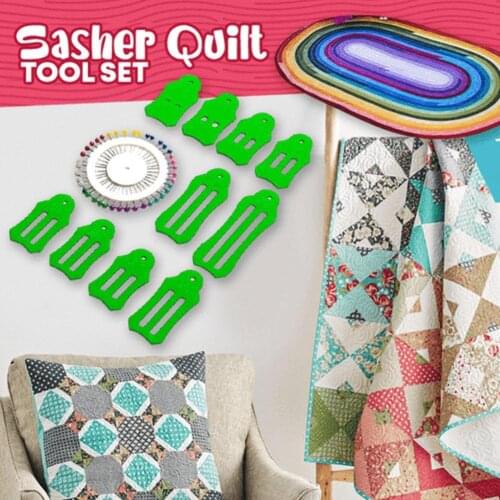 Bias Tape Fabric Maker Kit Set for Sewing Quilting Awl Jelly Roll Sasher Tools Folding Fabric and Biasing Strips Storage Chain
