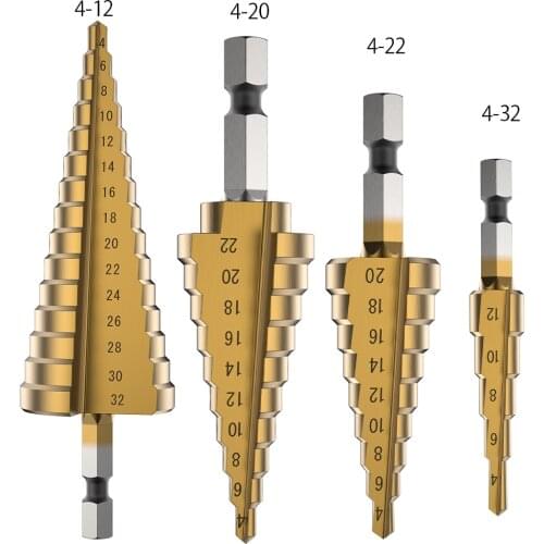 3PCS HSS Straight Groove Step Drill Bit Set Titanium Coated Wood Metal Hole Cutter Core Drills Set size of 3-12mm 4-12mm 4-20mm