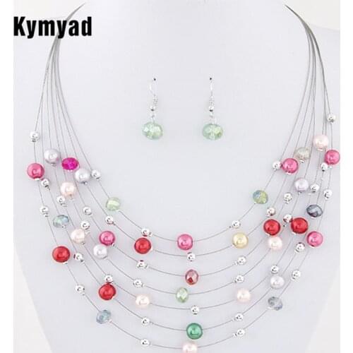 Kymyad Bohemian Jewelry Sets Multi layer Beads Necklace Earrings Set Bijoux Femme Party Jewellery Women Accessory Jewelry Set