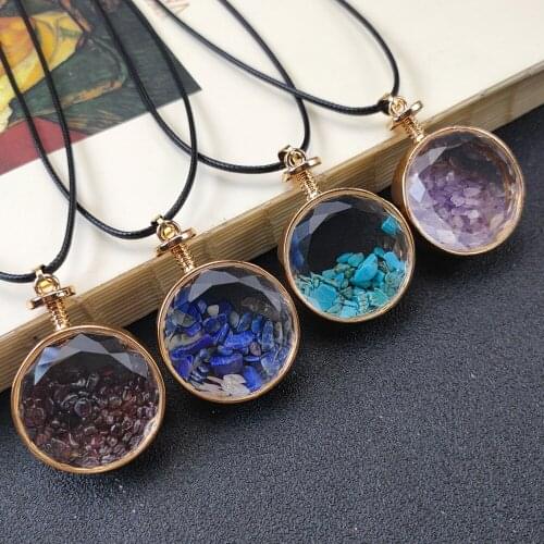 Wishing Bottle Necklace Raw Mineral Chip Beads Healing Stone Natural Amethysts Garnets Quartz Pendulum Pendant Crystal Necklace