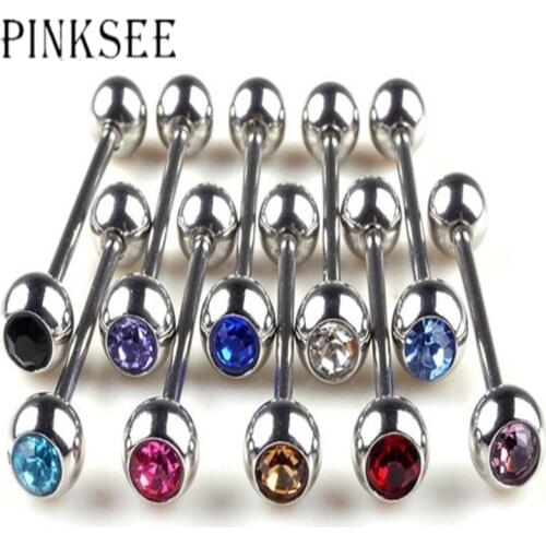 PINKSEE 20pcs Lots Mixed Logo Ball Tongue Bars Rings Barbell Piercing Stainless Steel