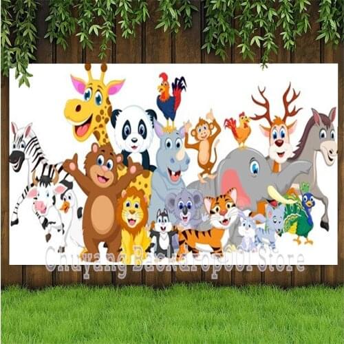 Custom Photo Studio Props Vinyl Photography Backdrop Cartoon Animal Collection White Background Kids Party Birthday Decoration