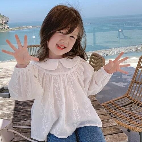 Girls Shirts Kids Clothes Girls 1-8 Girl Top Peter Pan Collar Shirt 8t Fall Kids Cotton Blouse School Outfit Girl White Pullover