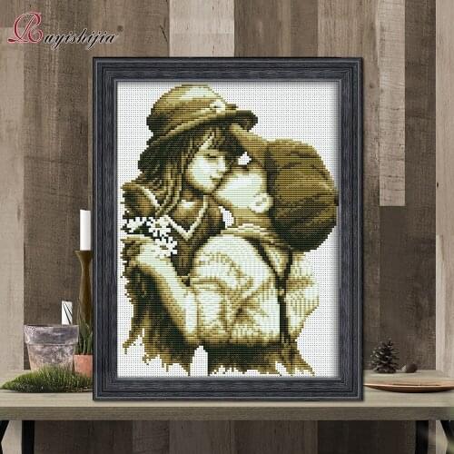 RUYISHIJIA Needlework Precise Printed First Kiss Patterns DIY DMC Cross Stitch Sets Embroidery Kits Counted Cross-Stitching