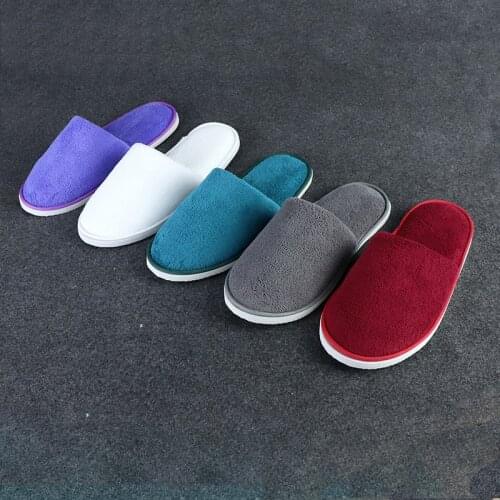 Disposable Slippers Hotel Open Toe Slides Close Toe Non-slip Travel Indoor Guest Slippers Portable Coral fleece Shoes 10 Pairs