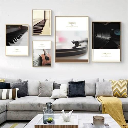 Nordic Guitar Piano Phonograph Wall Art Poster Musical Instruments Art Print Quotes Canvas Painting Modern Picture Home Decor