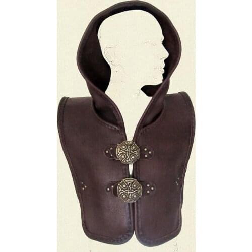 Medieval Renaissance Hooded Vest Leatherwear With Fur Mantle Hat Adjustable Costume
