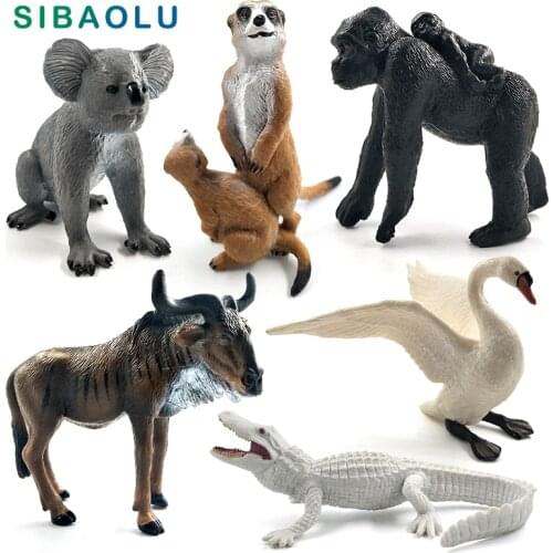 White Crocodile Panda Chimpanzee wildebeest Koala Deer Swan animal model figurine home decor fairy garden decoration accessories