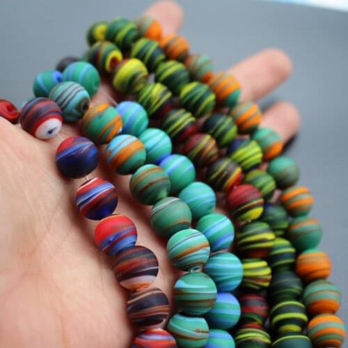 10Pcs 12mm Handmade Lampwork Glass Beads Colorful Stripes Multi-color for jewelry making Wholesale and Retail Bracelet Earring