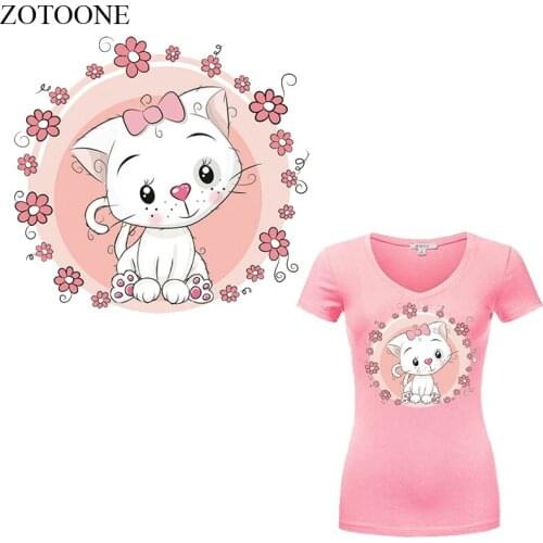 ZOTOONE Cartoon Cat Patch Iron on Flower Patches Diy Child T-shirt Thermal Transfer Patch for Clothing Heat Press E