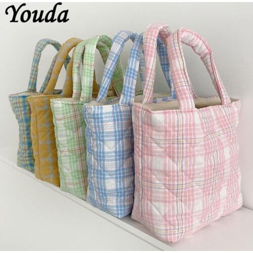 Youda Lunch Bag Sweet Candy Color Grid Handbag Casual Designer Purses Wholesale Purses Beach Packet Purses Hand Shoulder Bags
