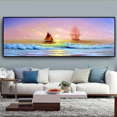 Sunsets Natural Seascape Sailing Sea Landscape Posters and Prints Canvas Painting Scandinavian Wall Art for Living Room Cuadros