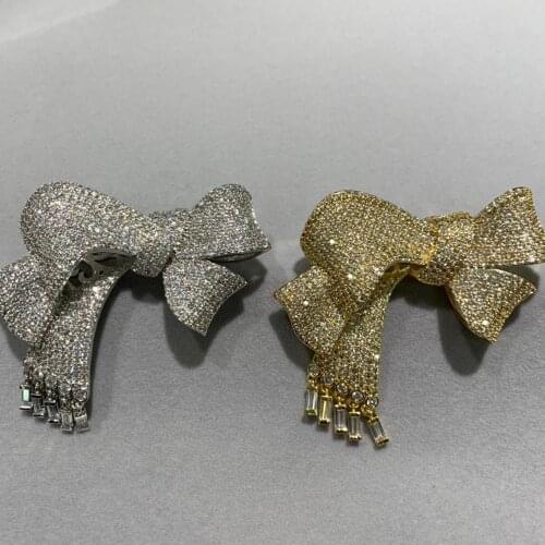 Bowknot brooch pins copper with cubic zircon fashion women jewelry free shipping classic