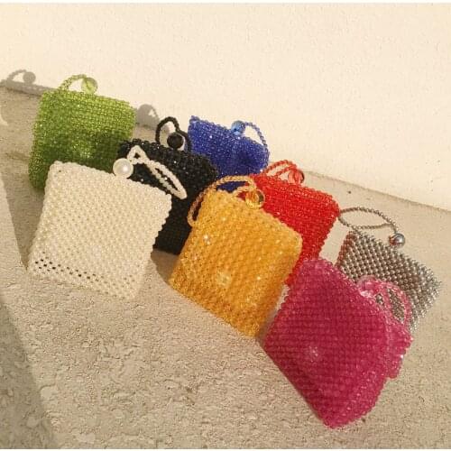 2020 Retro Candy-colored Lady Handbag Transparent Handmade Colored Pearl Woven Messenger Bag Bridal Clutch Wallet and Handbag