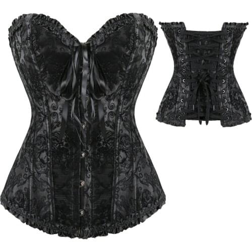 Steampunk Corsets Women Sexy Lace Flocking Jacquard Steel Boned Overbust Bustiers Corset Top Gothic Push Up Victorian Corselet