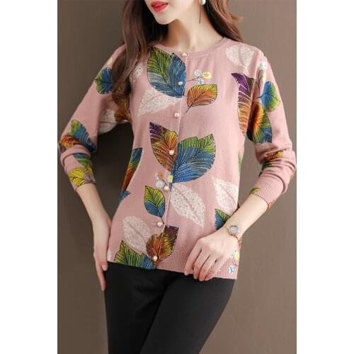 Make sweater into ethnic wind knitting cardigan jacket female mother thin easy printing sweater coat