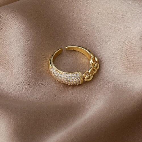 2021 Korean New Exquisite Geometric Opening Ring Fashion Temperament Simple Chain Ring Womens Jewelry