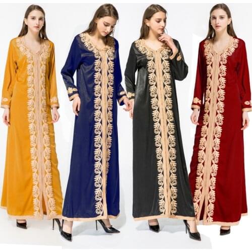 Womens Muslim Dress Retro Embroidered Gown Moroccan Long Sleeve Long Skirt Xl Islamic Clothing Turkish Kimono Robe Dress 2021