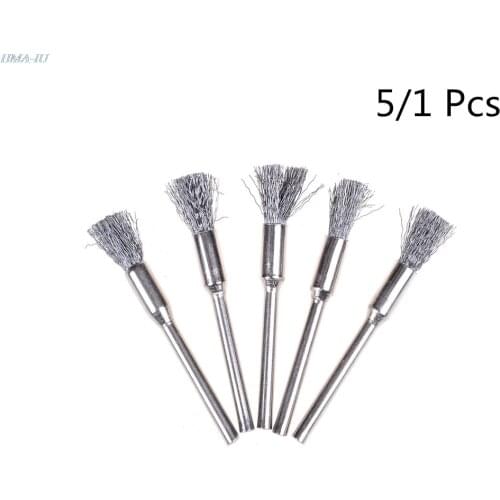1/5Pcs 5mm Steel Wire Wheel Brush for Metal Rust Remover Brush Wood Carving Jade Polishing Grinder Dremel Rotary Tool Brush