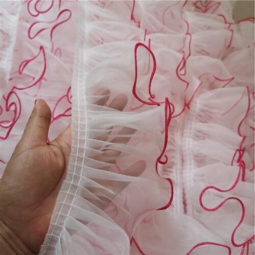 10yards Bubble Skirt Material Chiffon Pleated Lace Trim DIY Dress Headdress Skirt Cuffs Doll Hem Organza Ruffles Lace Fabric