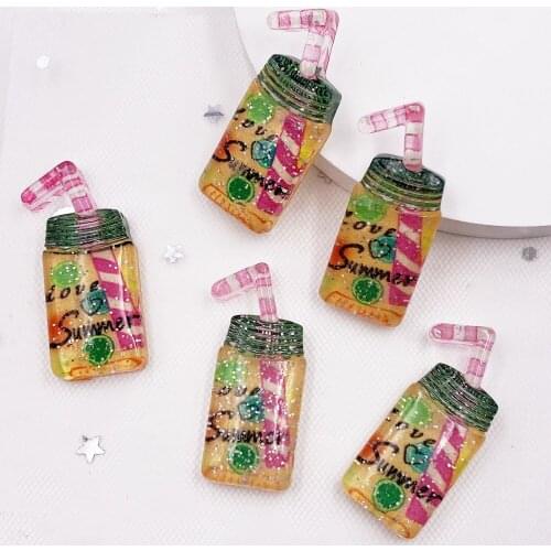 12PCS Resin Glitter Colorful 3D Summer Soda Flatback Rhinestone Applique Ornament Home Figurines Craft DIY Scrapbook SG478