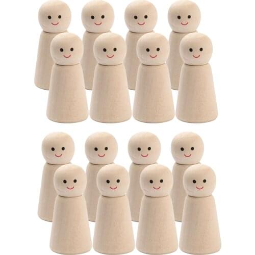 16pcs/set Unfinished Wooden Peg Dolls People Unpainted DIY Projects Woodworking Art Craft Woodcraft Toy