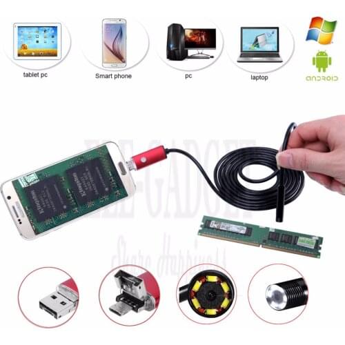 2-5-10M Red 2-In-1 Android Endoscope Camera Connector Android Borescope Inspection Camera For Car Repairing Pipe Examine PC
