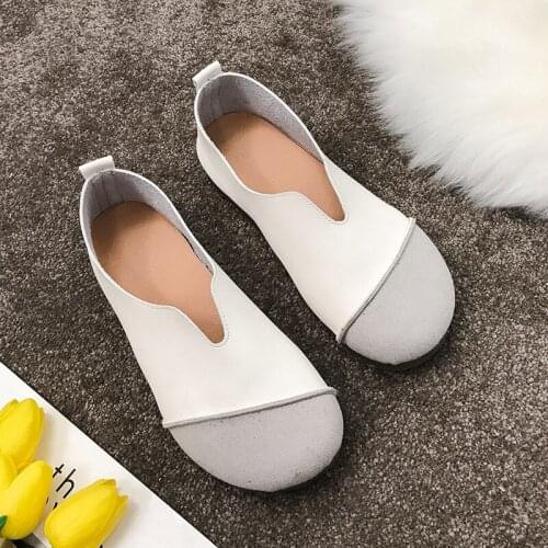 2020 Womens Flat Shoes New High-quality Leather Joker Comfort Round Toe Solid Basic Womens Casual Shoes Female Leisure W33-41