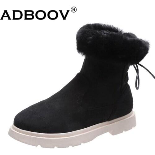 ADBOOV Suede Winter Fur Lining Women Ankle Boots Back Lace-Up Boots Women Plus Size35-41