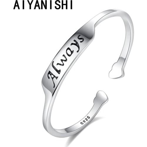 AIYANISHI 925 Sterling Silver Plain Open Finger Rings For Women ALWAYS Stamp Adjustable Rings Fine Jewelry Silver Jewelry