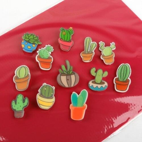 Pin Badge Decoration 1 PC Cartoon Cactus Bonsai Brooch Acrylic Badges Icons on The Backpack Badges for Clothing