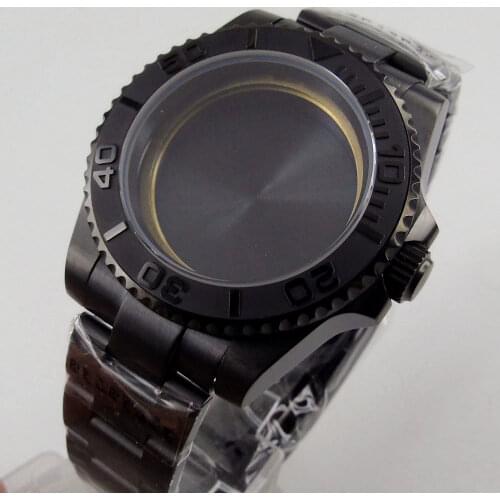 SUB PVD Coated 40mm Automatic Wristwatch Case Fit NH35 Sapphire Glass Without Cyclop Unidirectional Bezel Screw Crown