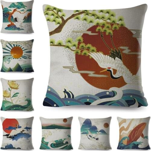 Japan Style Print Pillowcase Decor Geometric Cushion Cover Polyester Pillow Case for Children Room Sofa Home 45*45cm