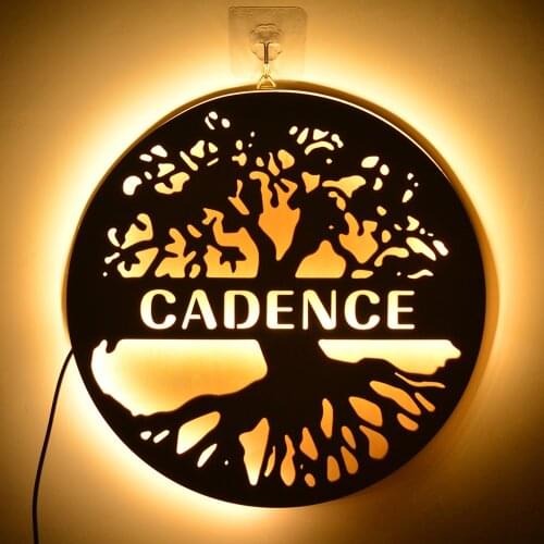 Personalized Life Tree Wooden USB LED Night Light Custom Name Atmosphere Lamp for Couple Baby Room Bedroom Wall Decor