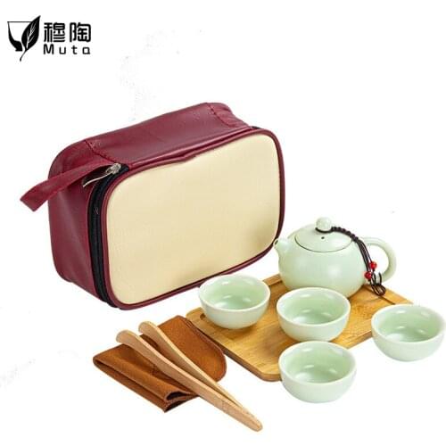 Travel tea set, portable bag, stoneware Kungfu tea art, one pot, three cups, Japanese style fast guest cup, glass custom logo