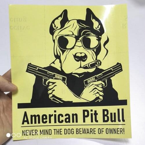 FD535B 3D Die Cut Cool Funny American Pitbul Dog With Gun Self-adhesive Car Sticker Scratch Cover Decal Auto Decoration