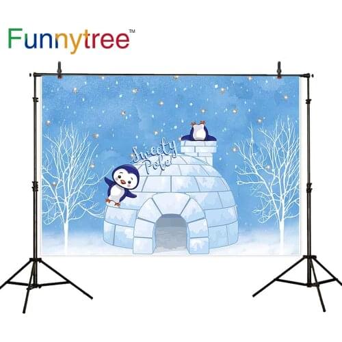 Funnytree Blue Sky Sweet Pole Wallpaper Child Background Penguin Snow Tree Photography Backdrop Birthday Kids Photo Studio Props