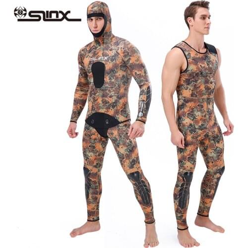 Camo Spearfishing Wetsuits Men 3mm Premium Neoprene Camouflage 2-Pieces Hoodie Fullsuit for Scuba Diving Snorkeling Surfing