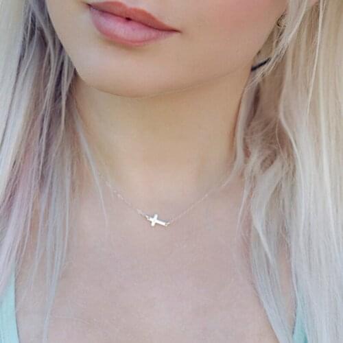 Cute Girls Tiny Silver Color Sideways Cross Necklace For Women Fashion Chain Choker Female Prayer Christian Jewelry Party Gift