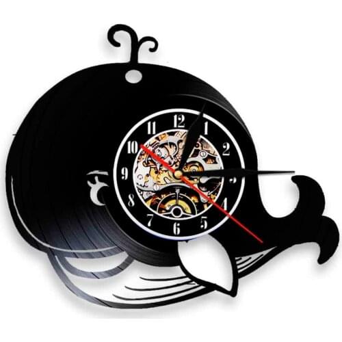 Lovely Cartoon Baby Whale Wall Clock Modern Design Sea Animal Whale Vinyl Record 3D Wall Clock Nursery Wall Decor For Kid