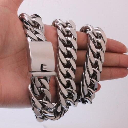 Fashion Jewelry 15mm/17mm Square Buckle 316L Stainless Steel Silver Color Cuban Curb Chain Mens Male Necklace Or Bracelet 7-40"