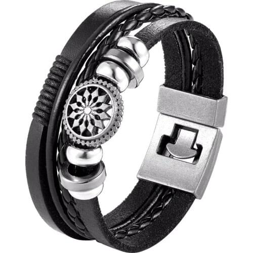 2019 New Men Leather Bracelet Multi-layer Bangles Retro Lucky Anchor Bracelet Fashion Jewelry Exquisite Gift Pulseira TZ-735