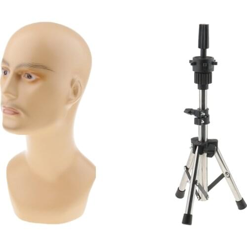 Glass Mannequin Head Model Manikin Male with Holder Stand Rack for Wig Toupee Caps Hats Eyeglasses Display Store Home