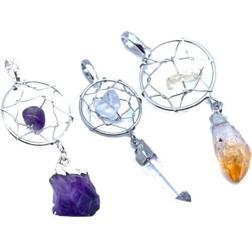 Natural New DIY Gem Stones Clear Crystal Amethysts tooth Necklaces&Pendants Healing Irregular Yellow calcite Quartz Pendulum