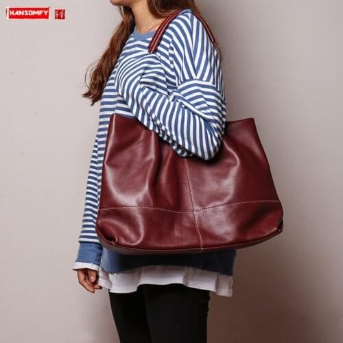 2021 new cowhide leather Women shoulder bag leather tote bag in simple fashion female portable bags large capacity handbag